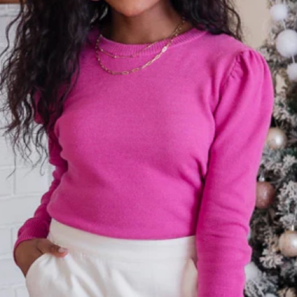 Pink lily berry puff sleeve sweater - Picture 1 of 6
